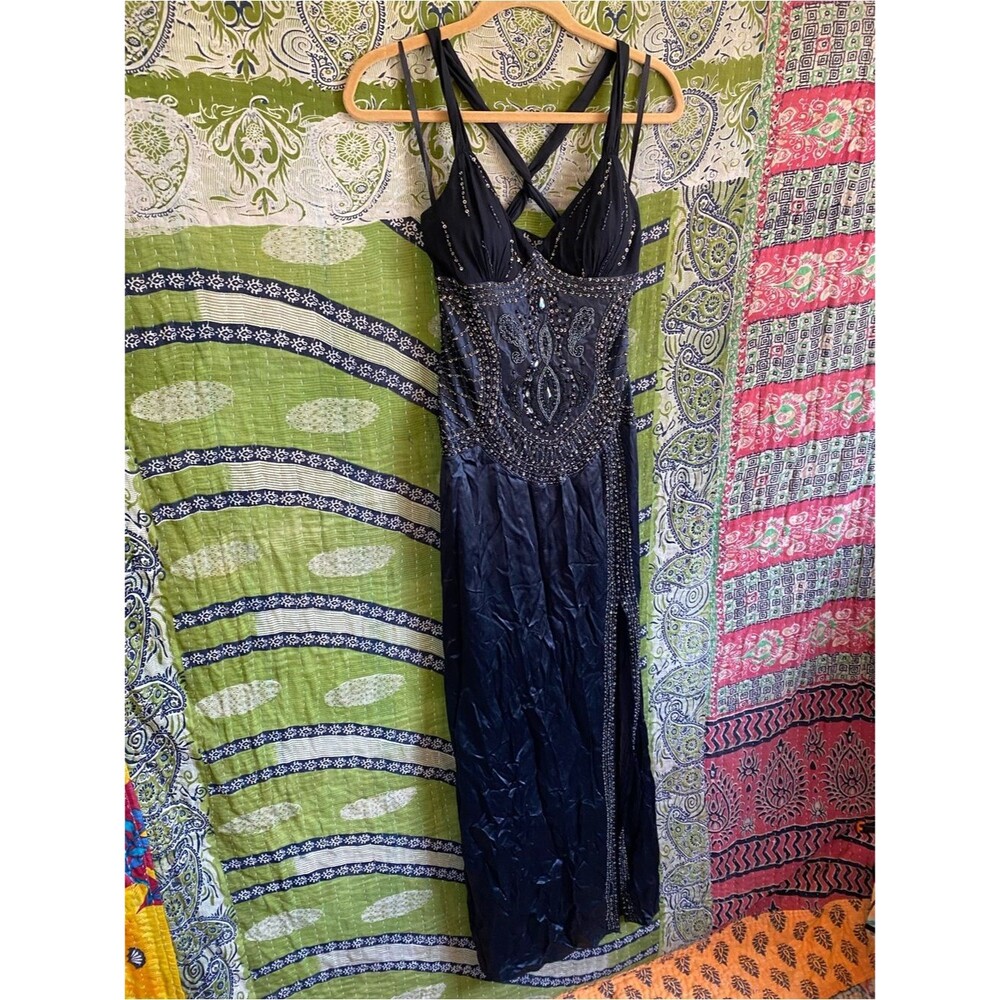 RARE Y2K Sue Wong Nocturne Black Old Hollywood Whimsigoth Silk Beaded Gown 6 - Picture 4 of 16